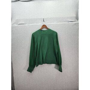 Vince Camuto Womens Green Sweater XXL Dotted Sleeves 78% Cotton & 22% Nylon